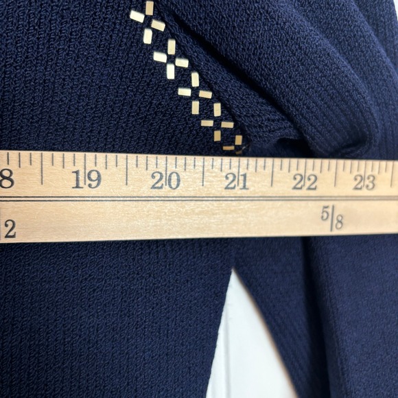 Vintage St. John Collection Knit Jacket Women 16 Navy Blue Gold Studded Zip Up - Picture 10 of 15
